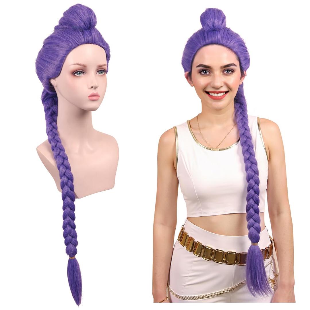 FantaLook Long Purple Braid Cosplay Wig for Women Halloween Party Costume (Purple)