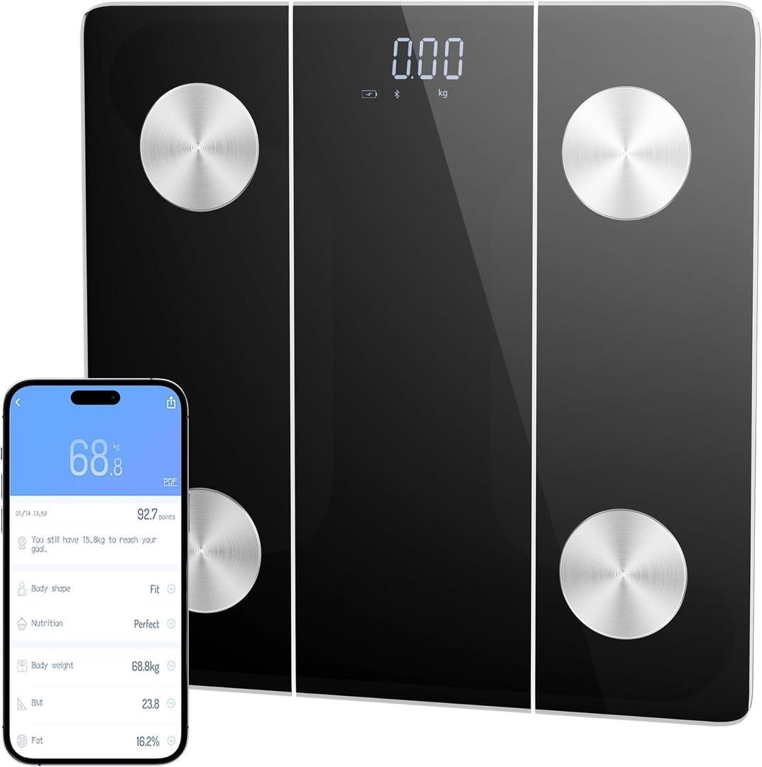 Elevon Digital Bathroom Scale for Body Weight, Precision Weighing Scale with LCD Display, and Durable Tempered Glass  Bathroom & Body Weight Scale for Home Use (Black)