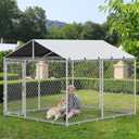 YITAHOME Outdoor Dog Enclosure with Metal Dog Gate, 7.5'x7.5' Dog Kennel Outside with Roof, Dog Fence Outdoor for Yard (silver)