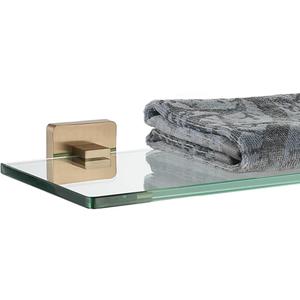 JQK Bathroom Glass Shelf, Floating Tempered Glass Shower Storage 16 by 5 inches, 304 Stainless Steel Champagne Bronze Wall Mount, TGS201L16-CB