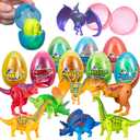 8 Pack Easter Hatching Eggs Dinosaur Toys Filled with Jumbo Deformable Transforming Dinosaur Toys Plastic Surprise Eggs Easter Basket Stuffers Fillers for Easter Eggs Hunt Party Favor Classroom Prize