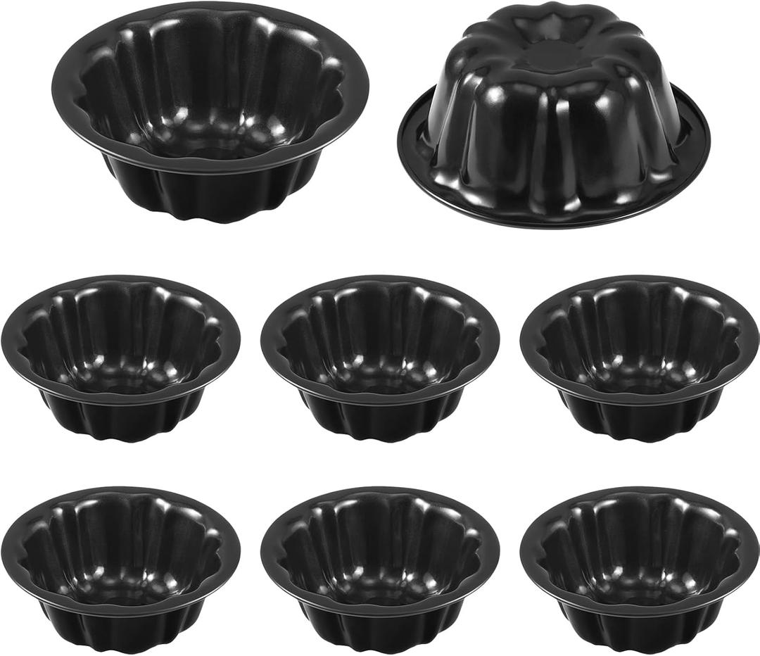 Ctosree 8 Pcs 4 Inches Fluted Mini Cake Pan Nonstick Fluted Cake Pan Carbon Steel Tube Metal Tube Oven Baking Mold with Flower Shape for Cupcake (Black)