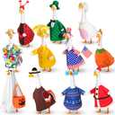 11 Set Holiday Porch Goose Outfits All Seasons Goose Clothes Umbrella Easter Statue Costume for Patio Lawn Outdoor