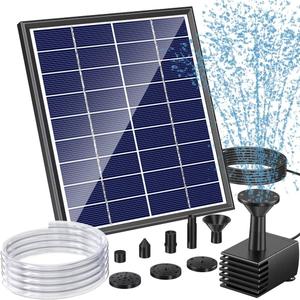 POPOSOAP Solar Bird Bath Fountain Pump, 6W Outdoor Solar Water Fountain Pump for Bird Bath with 4ft Tubing & 5 Nozzles, DIY Solar Powered Water Pump for Garden, Ponds, Pool and Fish Tank