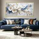 Modern Gentle Floral Canvas Wall Art, Framed Flower Wall Decor with Hooks, Ready to Hang for Living Room & Office 20x40 inches
