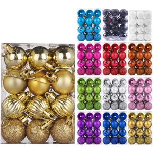 Emopeak 24Pcs Christmas Balls Ornaments for Xmas Christmas Tree - 4 Style Shatterproof Christmas Tree Decorations Hanging Ball for Holiday Wedding Party Decoration (Gold, 1.3"/3.2CM)