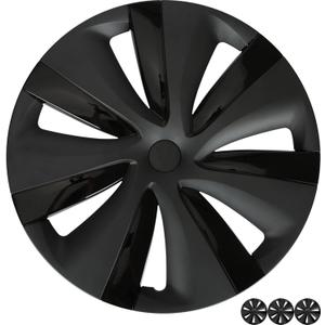 Upgraded 2025 Model Y Wheel Covers for Tesla Accessories 2024 19 Inch Rim Protectors (Set of 4) with Enhanced Elasticity Wheel Cover Replacement, not fit for New Model Y Juniper Version (19inch-Model Y 2021+, Tempest- Gloss Black and Matte Black)