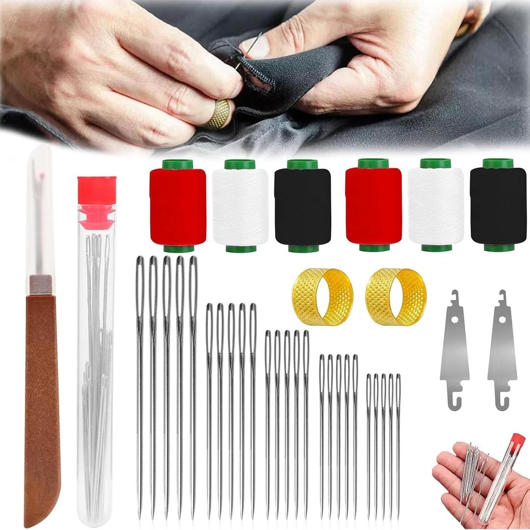 37Pcs Big Eye Steel Sewing Needles Kit, Sewing Tool Set, Steel Needles for Hand Sewing, Portable DIY Hand Made Craft Set for Beginners & Daily Use