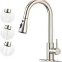 Oersitor Kitchen Faucet with Pull Down Sprayer，Brushed Stainless Steel Single Handle Kitchen Faucet，Multiple Modes Switch Water, 1/ 3 Hole, Deck Plate Included (Brushed Nickel)