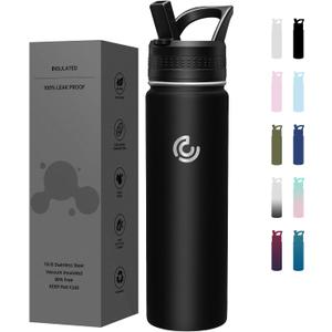 COKTIK 22oz Sports Water Bottle, Stainless Steel Water Bottle for Insulated, Reusable Travel Bottle, With Straw, With Handle Grip for Easy Carrying, Suitable for Cycling, Outdoor Vacations(Black)