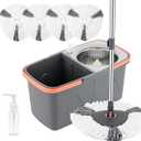 Spin Mop and Detachable Bucket Set with 5 Reusable Microfiber mop Head Dual-Chamber Water System Spining Mop Floor Cleaning Kit for Hardwood Tile Laminate Floors (Gray)