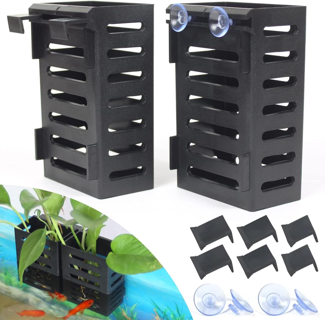 2 Pcs Aquarium Plant Holder, Fish Tank Plant Holder with Hooks and Suction Cups, Aquarium Planter Cups for Emersed Plants, Suitable for Aquatic Plant Cultivation and Water Feature Decoration.