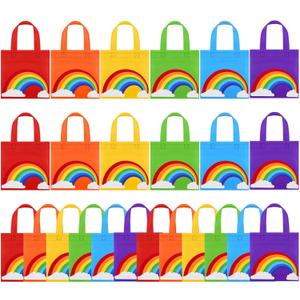 Aneco 24 Pieces Candy Non-Woven Bags Rainbow Party Favor Bags 88 Inch Trolls Goodie Bags 6 Colors Party Favor Gift Bags for Birthday Wedding