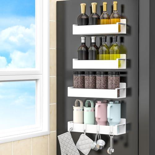 Amazon.com: HuggieGems 4 Pack Magnetic Spice Rack Organizer for Refrigerator and Oven, White Fridge Organizers and Storage for Kitchen: Home & Kitchen