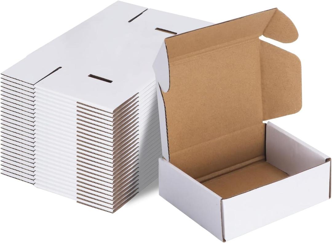 MEBRUDY 6"x4"x2" Shipping Boxes Pack of 25, White Small Corrugated Cardboard Box for Mailing Packing Literature Mailer