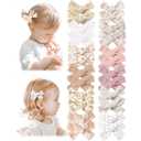 Niceye Baby Hair Clips - 24 Pcs Fully Lined Hair Bow Clips for Fine Hair Cotton Tiny Hair Barrettes for Infants, Toddlers, and Little Girls (Apricot)
