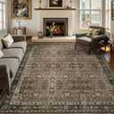 8x10 Vintage Washable Area Rug for Living Room,Low Pile Non Slip Carpet Non-Shedding Large Area Rug Soft Indoor Stain Resistant Rug Floral Print Mat for Bedroom Dining Room Brown Floral
