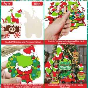 30Pcs Christmas Tree Ornaments Decorations Christmas Wooden Hanging Ornaments for Xmas Tree Holiday Home Party Decor