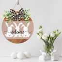 Easter Wreath for Front Door, Easter Bunny Rabbit Wreath with Bow Door Decoration for Home Wood Door Sign Hanger Decor Spring Welcome Farmhouse Rustic Holiday Home Hanging Decoration (Multicolor)