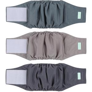 wegreeco Washable Male Dog Belly Band (Stylish Pattern)- Pack of 3 - Washable Male Dog Belly Wrap, Dog Diapers Male (Large) (Green, Light Brown, Grey)