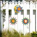 3 Pcs Metal Sun Outdoor Wall Art Decor, Colorful Laser Printed Mexican Style Patterns, Outdoor Decorations for Garden Yard Patio Lawn.