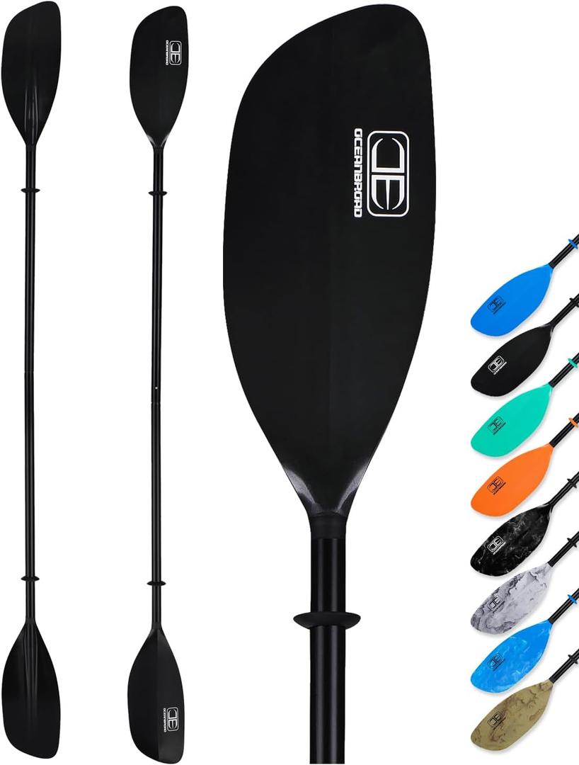 OCEANBROAD Kayak Paddle 86in/218cm, 90.5in/230cm Alloy Shaft 2-Piece Floatable Kayak Oar for Kayaking Canoeing Boating (Black)