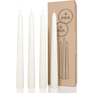 CANDWAX Ivory Taper Candles 8 inch Dripless - Set of 4 Tapered Candle Ideal for Dinner - Smokeless and Unscented Candlesticks Long Burning
