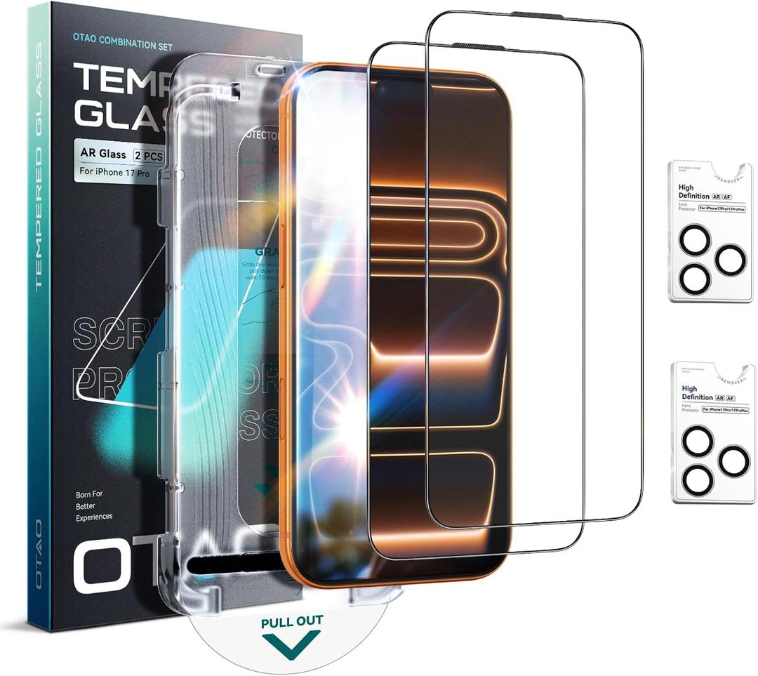 2 x [2+2] AR(Anti-Reflective) Screen Protector for iPhone 17 Pro + Camera Lens Protector, [Anti-Glare] 9H+ Tempered Glass with Auto-Align Kit 10S Bubble-Free Installation, Anti-Fingerprint, HD Clear, Case Friendly