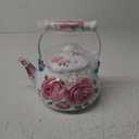 Hiceeden 2.6 Quart Enamel Tea Pot for Stovetop, Pink Vintage Tea Kettle with Floral Pattern, 2.5 L Delicate Cute Steel Water Kettle Pot with Porcelain Handle