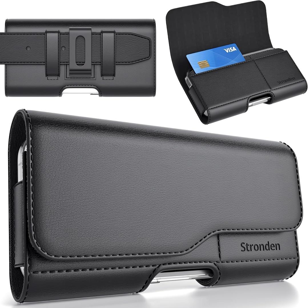 Stronden Magnetic Closure Holster for iPhone 17 Pro Max, 16 Pro Max - Leather Belt Case Pouch with Built in Card Holder (Fits Slim/Regular Case on) (Extra Large)