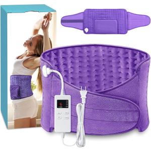 Heating Pad Back Pain Relief Electric Heating Pad for Period Cramps Lower Back Neck Shoulders Pain Relief 6-Hour Auto Off 12x24 Heated Pad + 20" Belt 4 Timer 6 Heat Level Wrap (Purple)