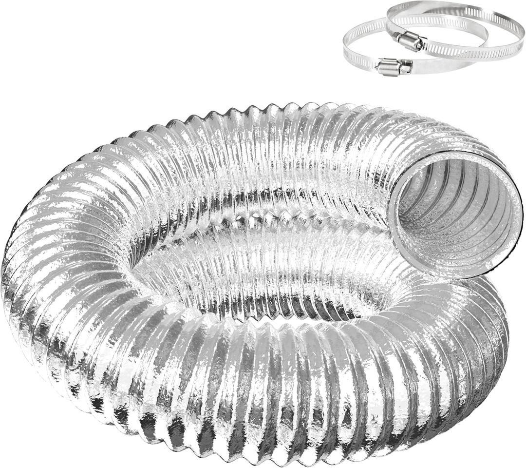 Flexible 4-Inch Aluminum Ducting, Dryer Vent Hose, Heavy-Duty Three-Layer Protection, 25-Feet Long for Heating Cooling Ventilation & Exhaust, Silver