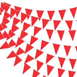 Hahafelt 100 Feet Pennant Banners Flags 75 Solid String Triangle Flags for Grand Opening, Carnival Theme Birthday Party Decoration Outdoor Events Classroom Decoration (Red)