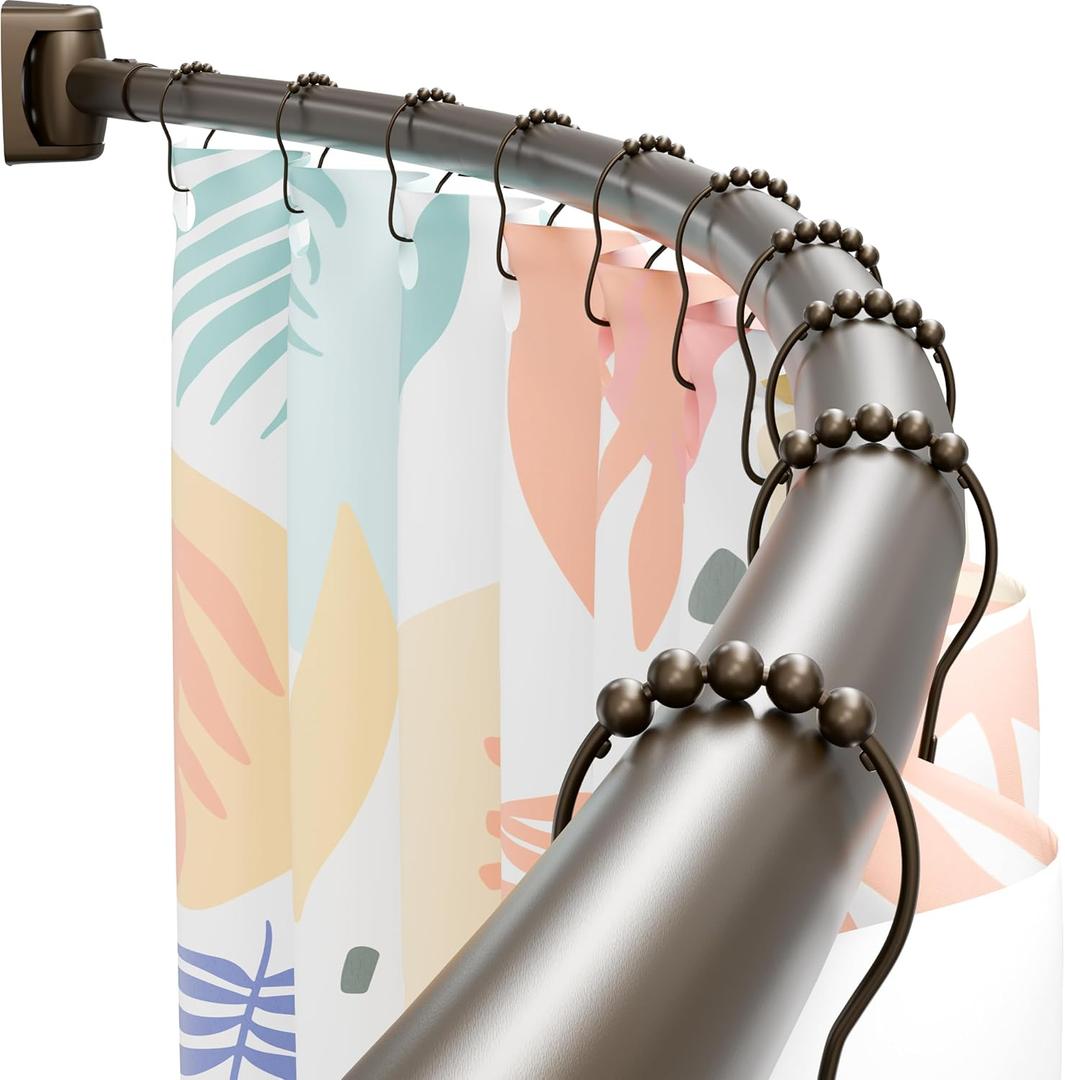 Curved Shower Curtain Rod, 35-76 Inches Adjustable, Stainless Steel, Rust-Proof, Round Curved Rod for Bathroom, Stall, Bathtub, Need to Drill, Bronze