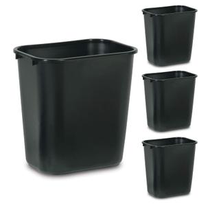 Rubbermaid Commercial Products Wastebasket/Trash Can, 7-Gallon/28-Quart, Black, Plastic, for Bedroom/Bathroom/Office, Fits Under Desk/Sink/Cabinet, Pack of 4