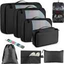 8-Piece Packing Cubes for Travel, Mesh Luggage Organizers with Shoe Bag, Toiletry Bag, Laundry Pouches, 4 Sizes (XL/L/M/S) for Suitcase Organization, Men Women Kids, Black