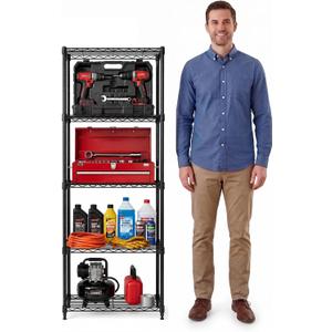 5-Tier Metal Shelf, 250 lb/Shelf, NSF, Black, 14x24x59 in