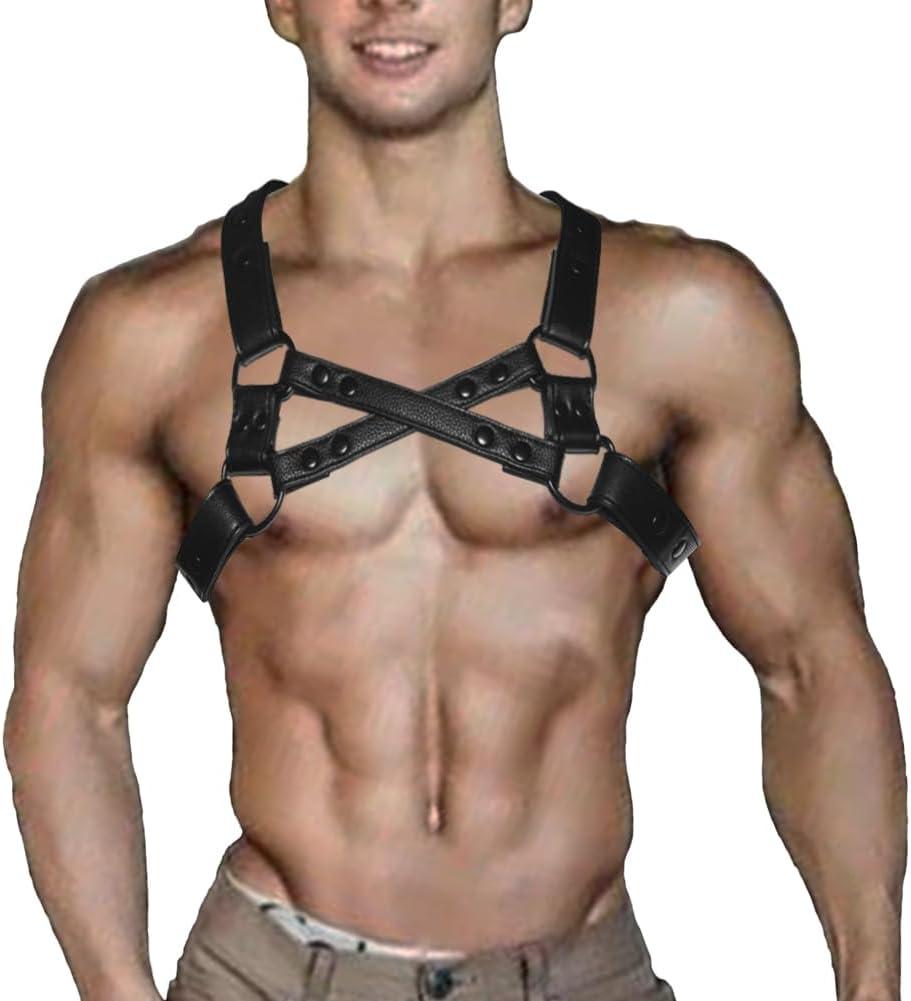 Men's Harness Belt Adjustable Body Chest Harness Belt Clubwear for Halloween Christmas (Black)