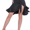 Z&X Women's Latin Salsa Dance Skirt Hi-Lo Fishbone Ruffle Swing Skirt Ballroom Fringe Dancing Skirts with Shorts (Medium, Black)