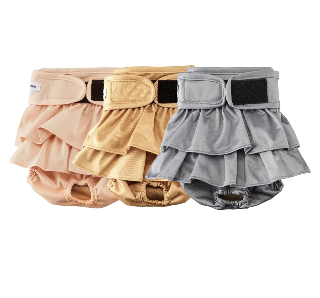 Visit the Store, VUNCESSIN Reusable Dog Diapers Female Medium Washable, Premium Doggie Diaper for Dogs, Pack of 3, Highly Absorbent Dog Diaper for Heat, Incontinence and Puppy Training (M, gray, pink, khaki)