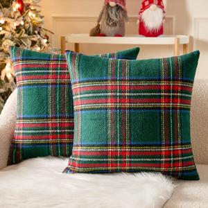 MIULEE Christmas Plaid Decorative Throw Pillow Covers Set of 2 Scottish Tartan Vintage Farmhouse Winter Cuhion Case Pillow Covers for Couch livingroom Sofa Bed Porch Home Decor 18x18inch Green