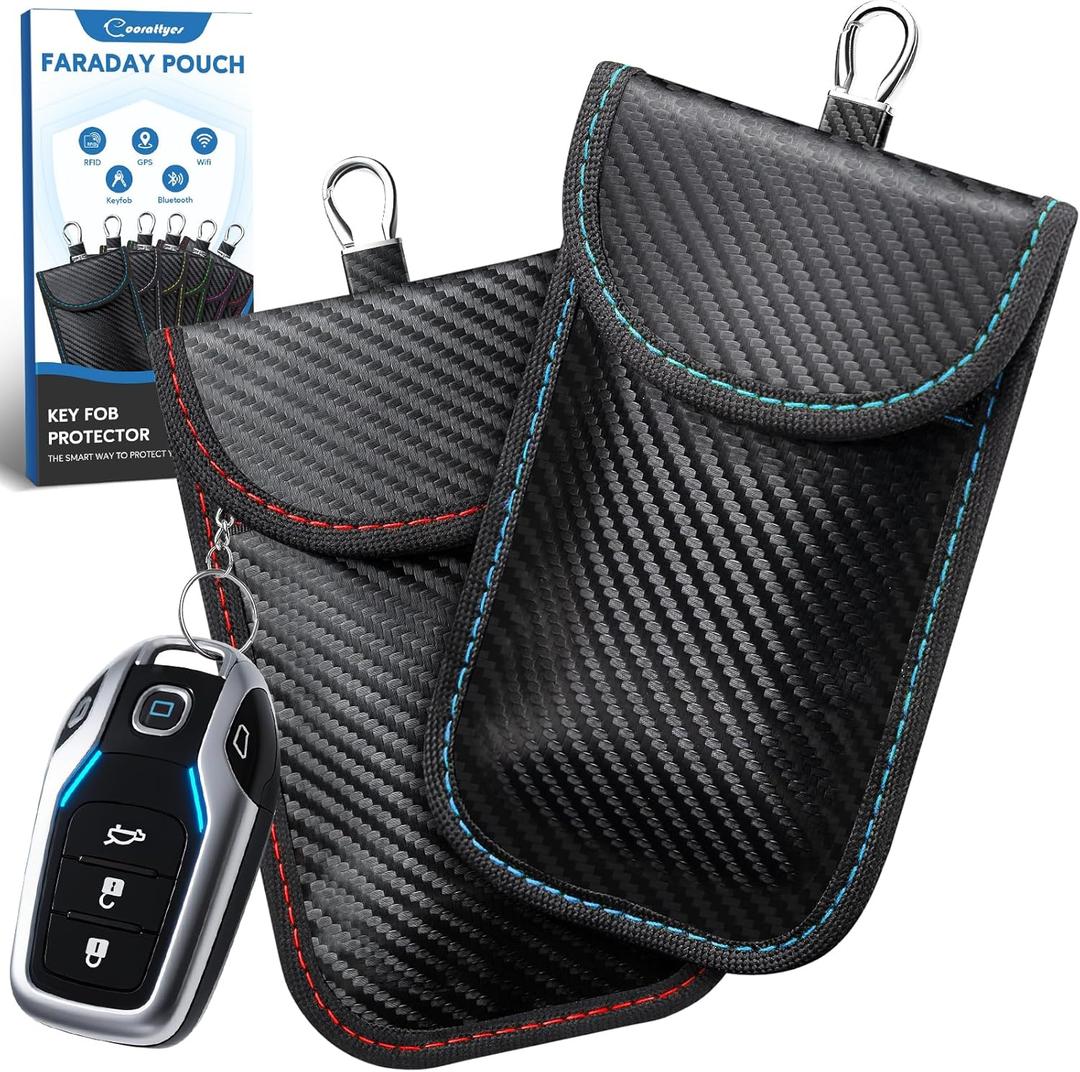 Faraday Key Fob Protector, 2 Pack Faraday Bags for Car Keys, Safe Key Pouch for Car RFID Key Fob Protector, Signal Blocking Case