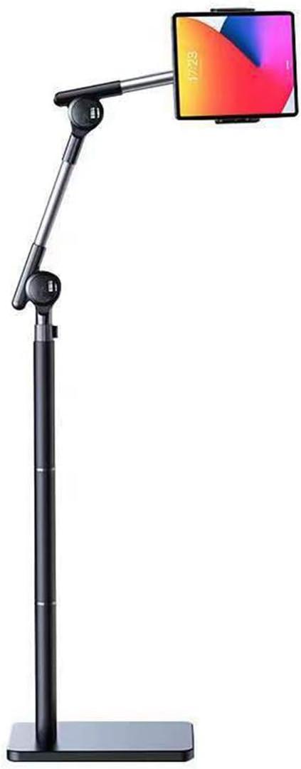 Niumowa Tablet Floor Stand Holder, 360 Degree Rotating with Height Adjustable Stand Compatible with 4.7"-13" Phone/Tablet, Kindle, 63" Phone Stand, Aluminum Alloy, for Bed,Sofa,Desk.Black