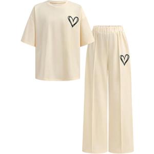 SOLY HUX Girl's Sweatsuit Short Sleeve T Shirts and Sweatpants Streetwear Summer Clothes 2 Piece