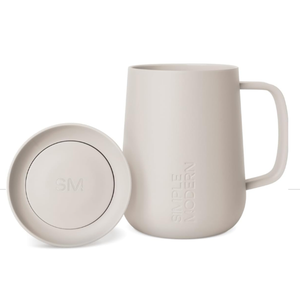 Simple Modern Voyager Signature Mug | Travel Coffee Tumbler with 360° Lid and Handle | Ceramic-Lined Insulated Stainless Steel Iced Cold Brew Cup | 12oz, Almond Birch