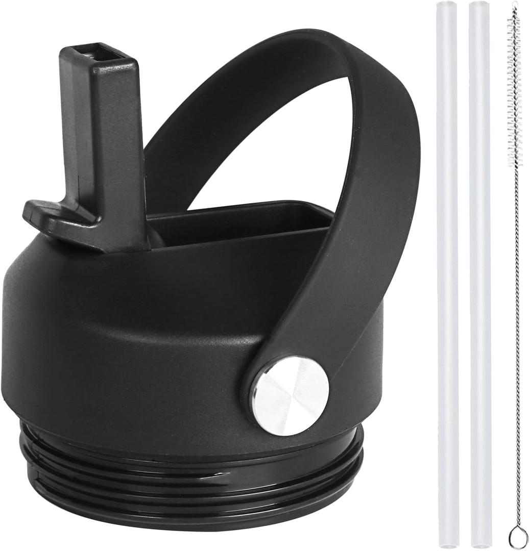 Straw lid for Yeti Rambler Water Bottle 18 26 36 64 oz, Replacement Cap Straw Cap for Yeti 18oz 26oz 36oz, Lid with Straw and Brush and Flexible Handle  (Black)