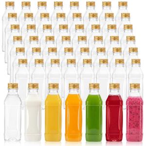 50 Pack 12 oz Plastic Juice Bottles with Caps,PET,Gold