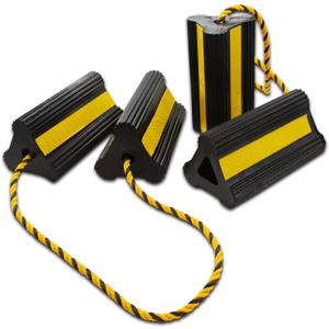 Vacallity Wheel Chocks for Travel Trailers, Sturdiness Heavy Duty Solid Rubber Camper Trailer RV Wheel Chock Blocks, Aircraft Truck Car tire Stopper, Wheel Immobilizers & Chocks, Trailer Accessory (4 pack with 2 ropes)