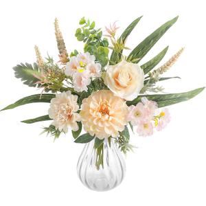 Faux Flowers with Vase Artificial Silk Champagne Roses Eucalyptus in Vase Arrangement Fake Flowers for Home Office Farmhouse Bathroom Dining Table Centerpiece Coffee Table Decoration