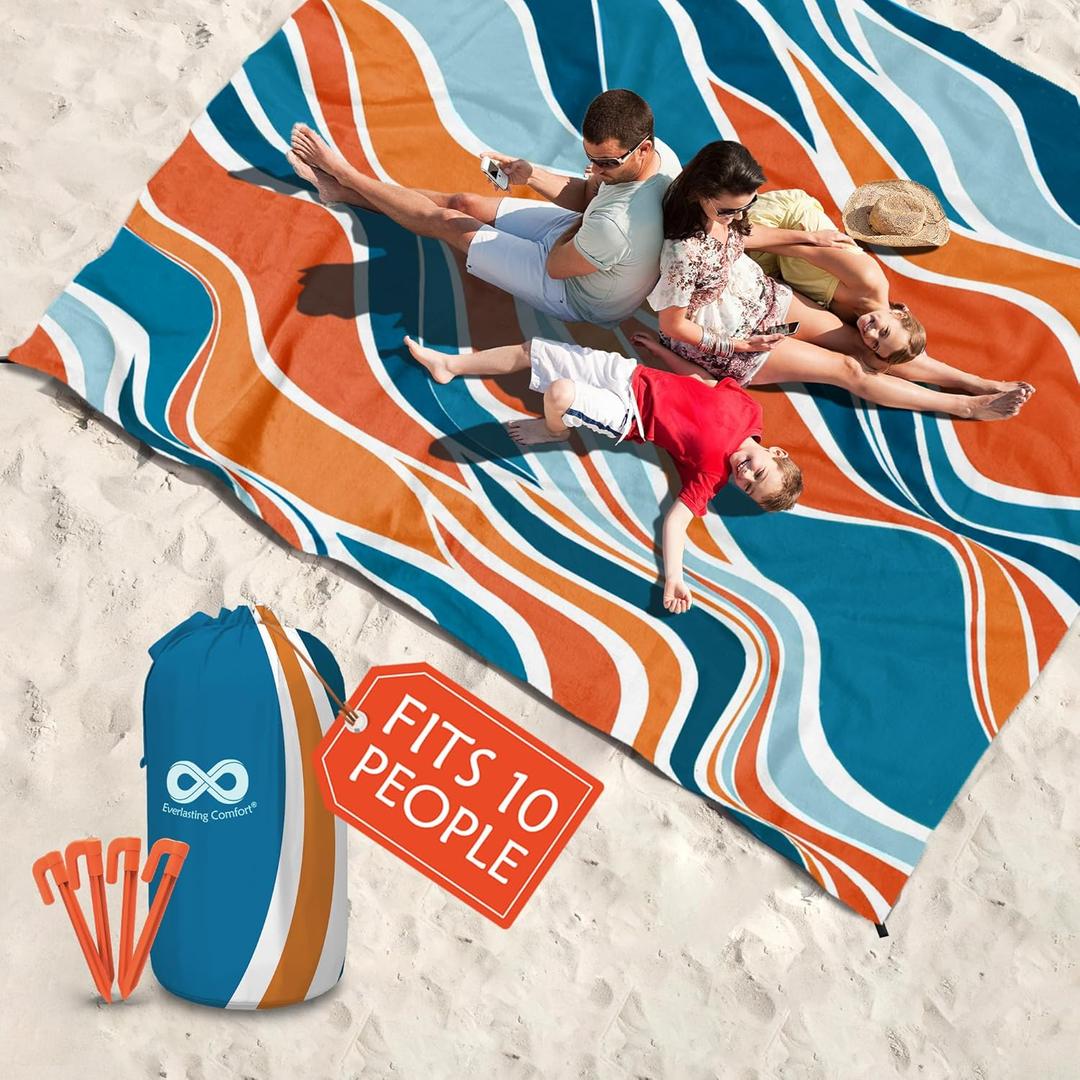 Everlasting Comfort Extra Large Outdoor Picnic Blanket Waterproof 128 x 108 /10.7ft x 9ft  Foldable Mat for Picnics, Camping, Beach, Grass Park  Sandproof Travel Blankets & Essentials, Orange